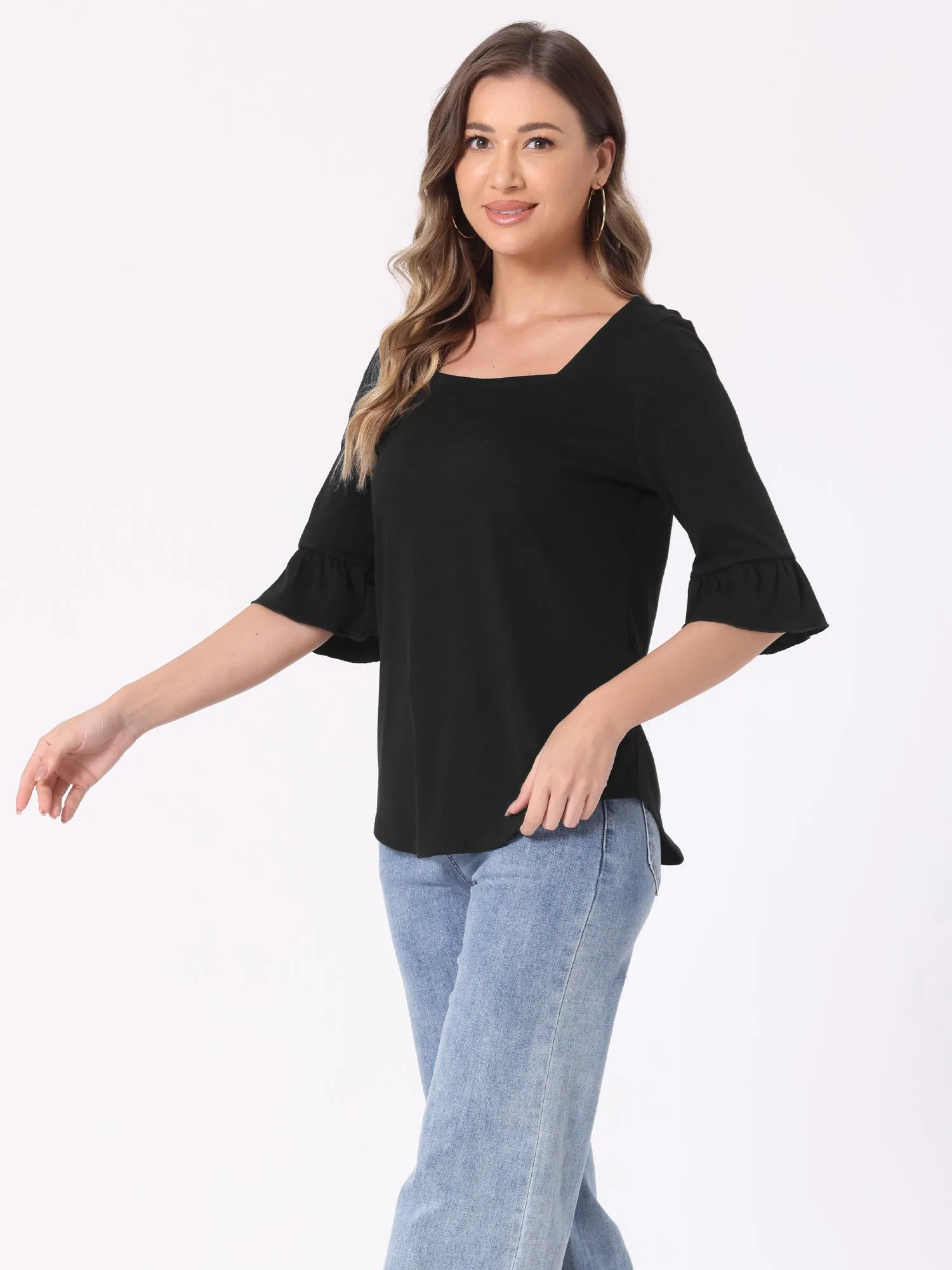 3/4 Bell Sleeve Casual Square Neck Blouse sold by Allegra K