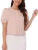 Tweed Puff Short Sleeve Round Neck Cropped Jacket sold by Allegra K