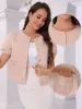 Tweed Puff Short Sleeve Round Neck Cropped Jacket sold by Allegra K