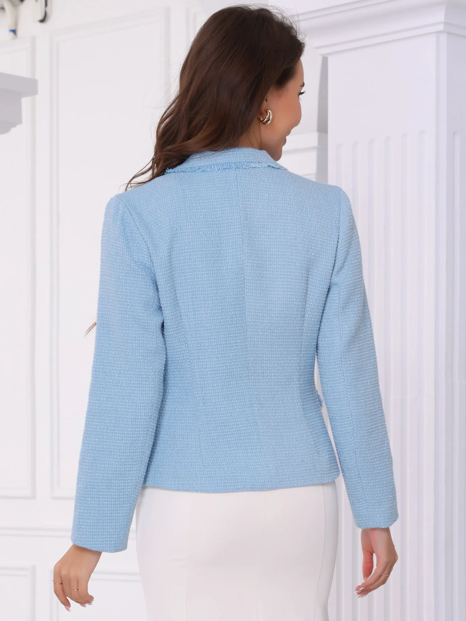 Tweed Notched Lapel One Button Cropped Blazer sold by Allegra K product image thumbnail 2