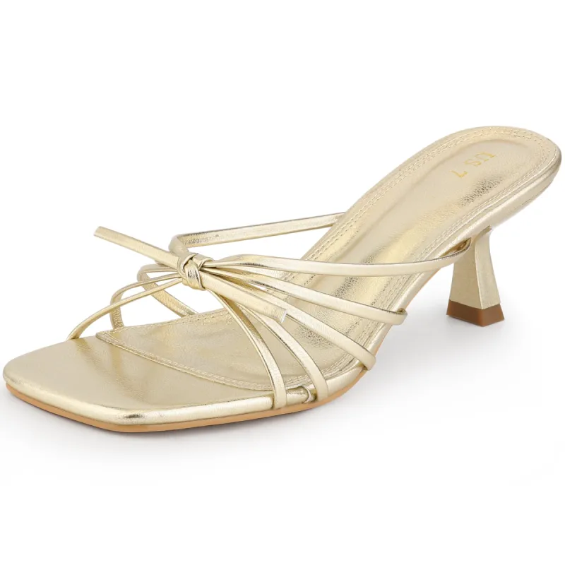 Women's Square Toe Strappy Strap Kitten Heels Slide Sandals made by Allegra K