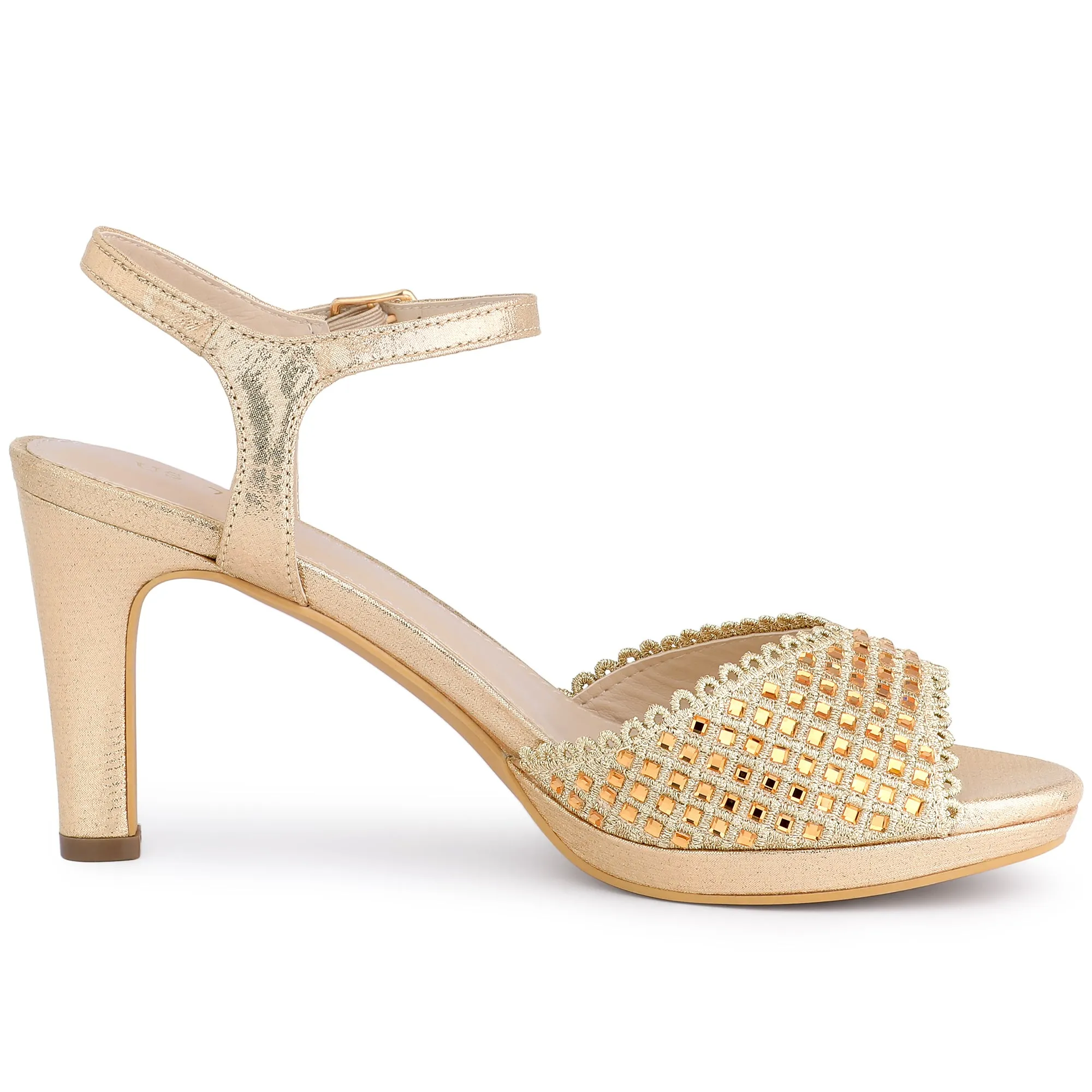 Women's Rhinestone Slingback Chunky High Heels Sandals sold by Allegra K product image thumbnail 5