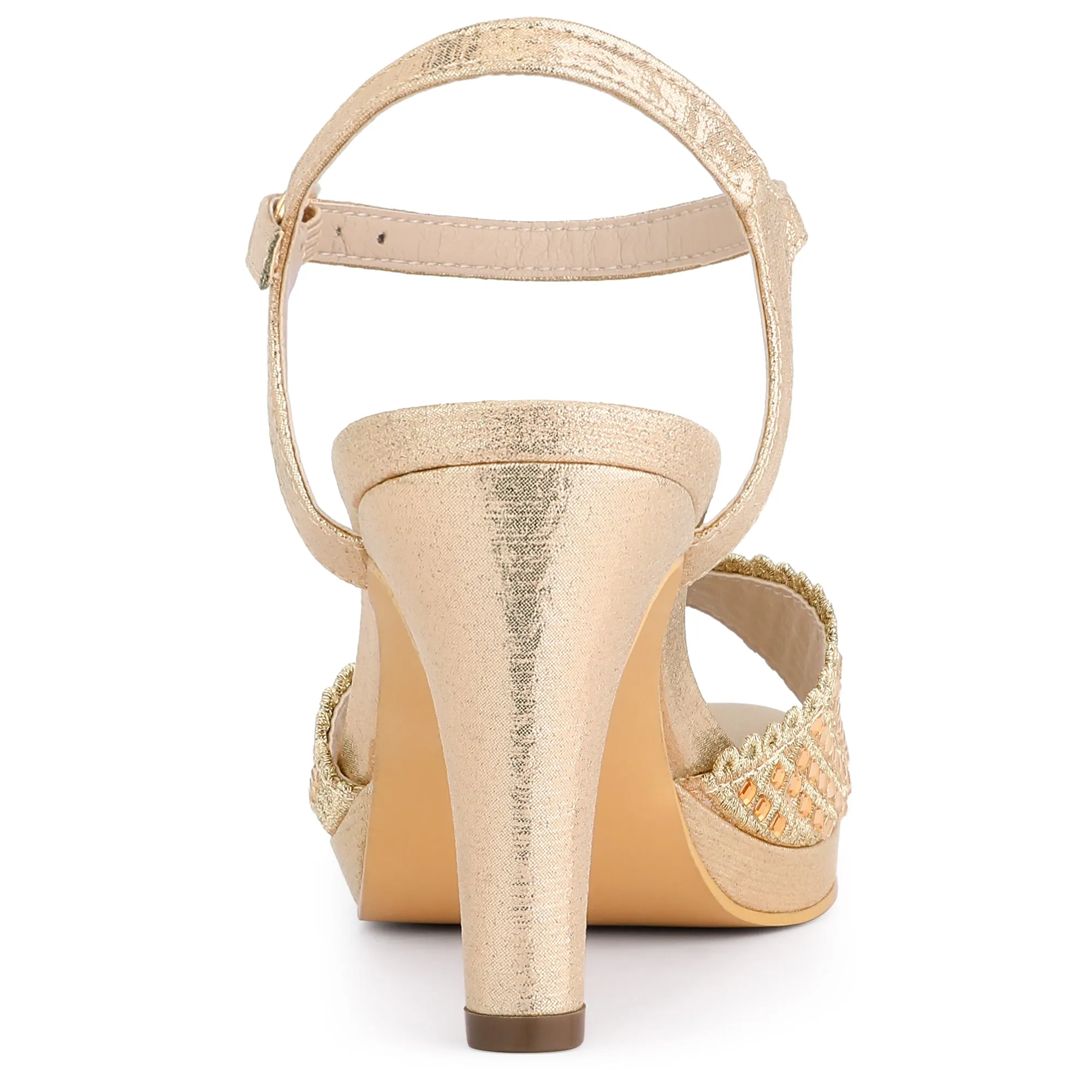 Women's Rhinestone Slingback Chunky High Heels Sandals sold by Allegra K product image thumbnail 3