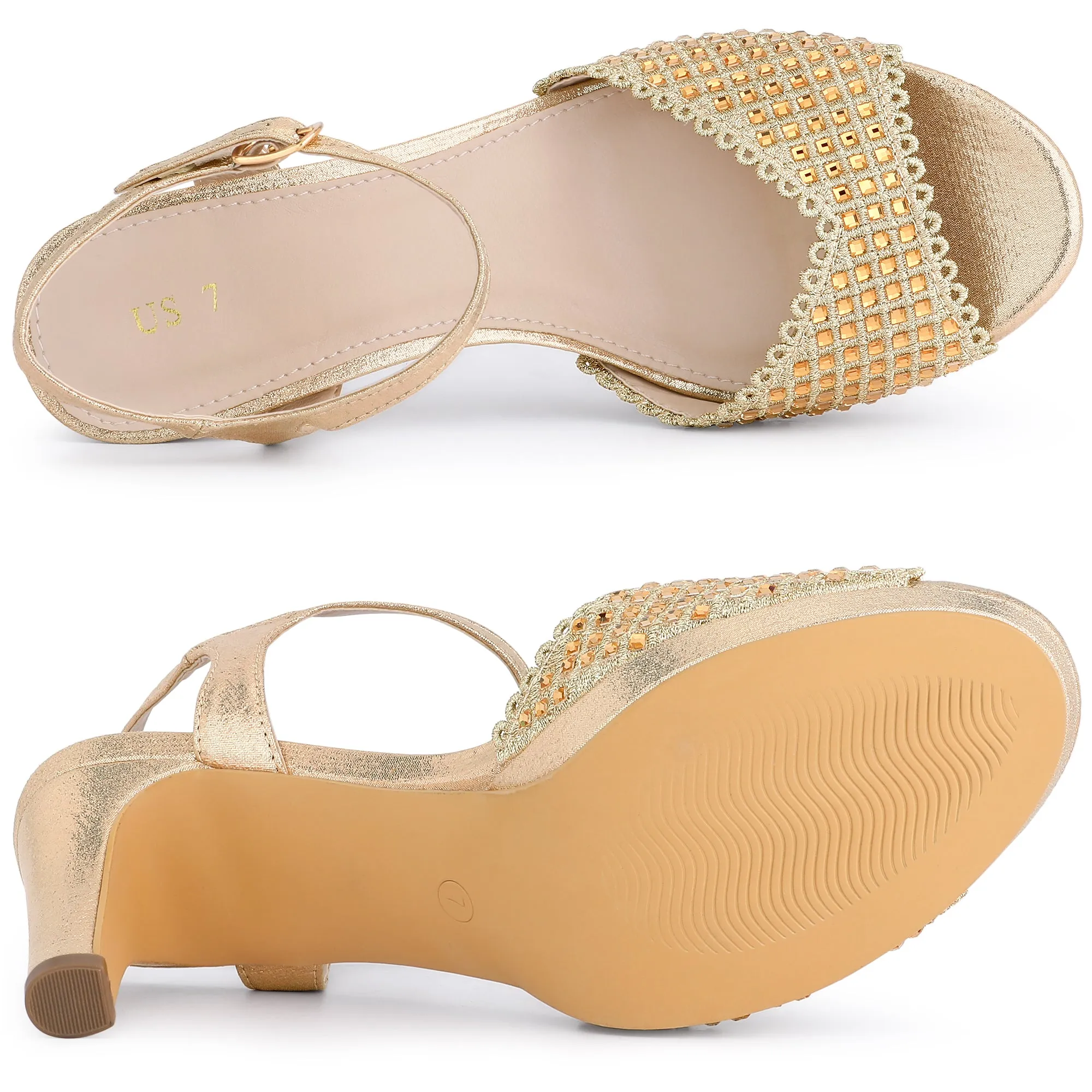 Women's Rhinestone Slingback Chunky High Heels Sandals sold by Allegra K product image thumbnail 4