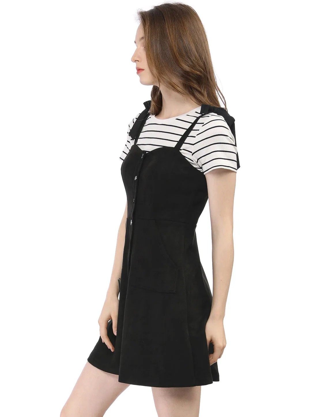 Casual Pinafore Overall Button Down Sleeveless Faux Suede Dress sold by Allegra K product image thumbnail 2