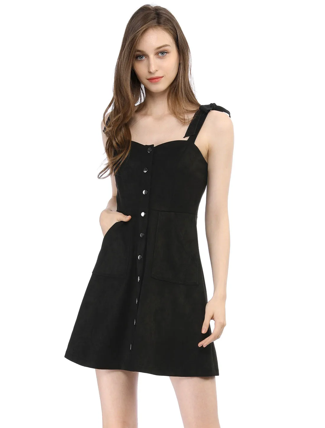 Casual Pinafore Overall Button Down Sleeveless Faux Suede Dress sold by Allegra K product image thumbnail 3