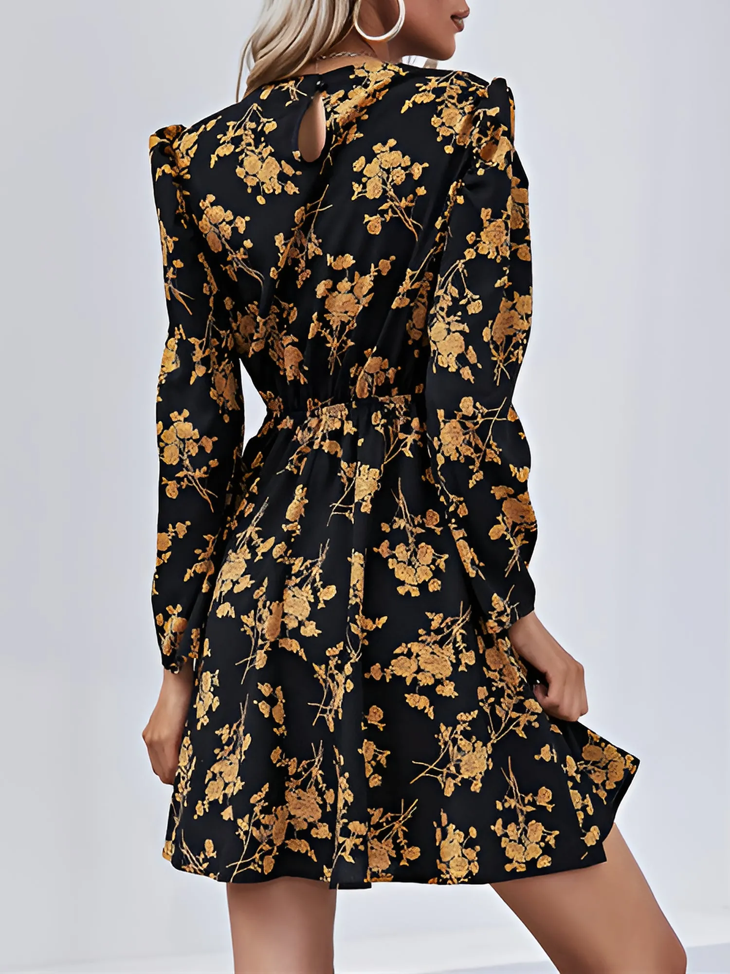 Floral Round Neck Long Sleeve Mini A-Line Dress sold by Allegra K product image thumbnail 3
