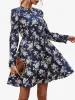 Floral Round Neck Long Sleeve Mini A-Line Dress sold by Allegra K