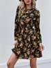 Floral Round Neck Long Sleeve Mini A-Line Dress sold by Allegra K