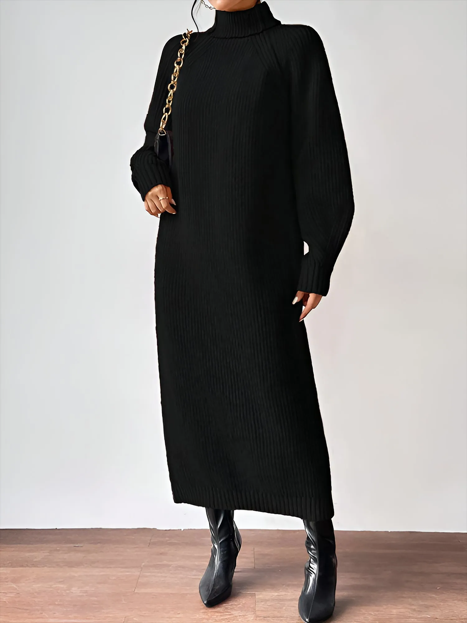 Turtle Neck Long Sleeve Knitted Midi Sweater Dress sold by Allegra K product image thumbnail 3