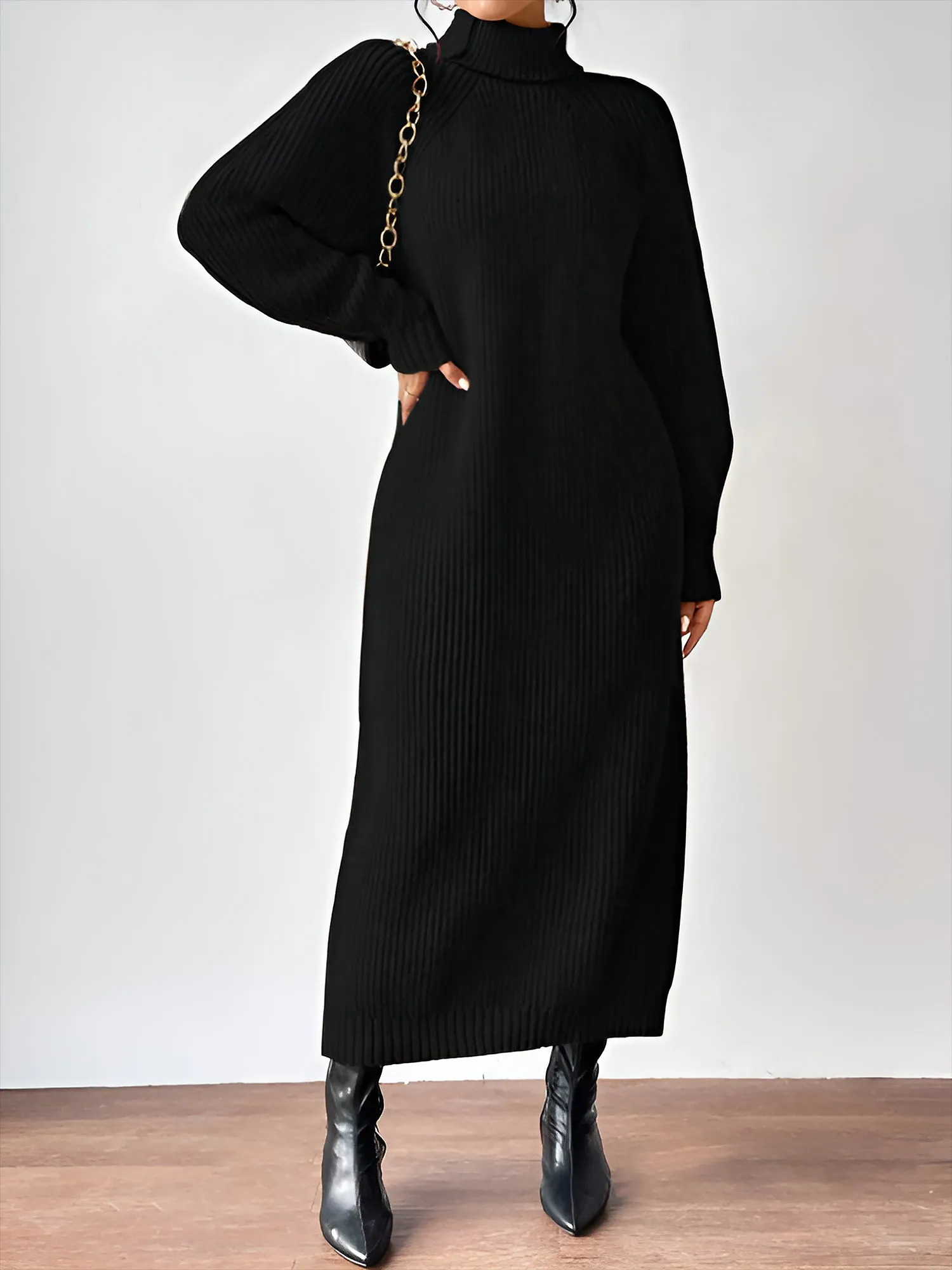 Turtle Neck Long Sleeve Knitted Midi Sweater Dress sold by Allegra K product image thumbnail 5