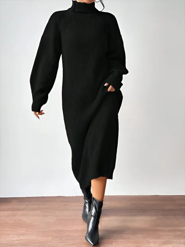 Turtle Neck Long Sleeve Knitted Midi Sweater Dress sold by Allegra K