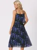 Spaghetti Strap Floral Pleated A-Line Midi Dress Sundress sold by Allegra K