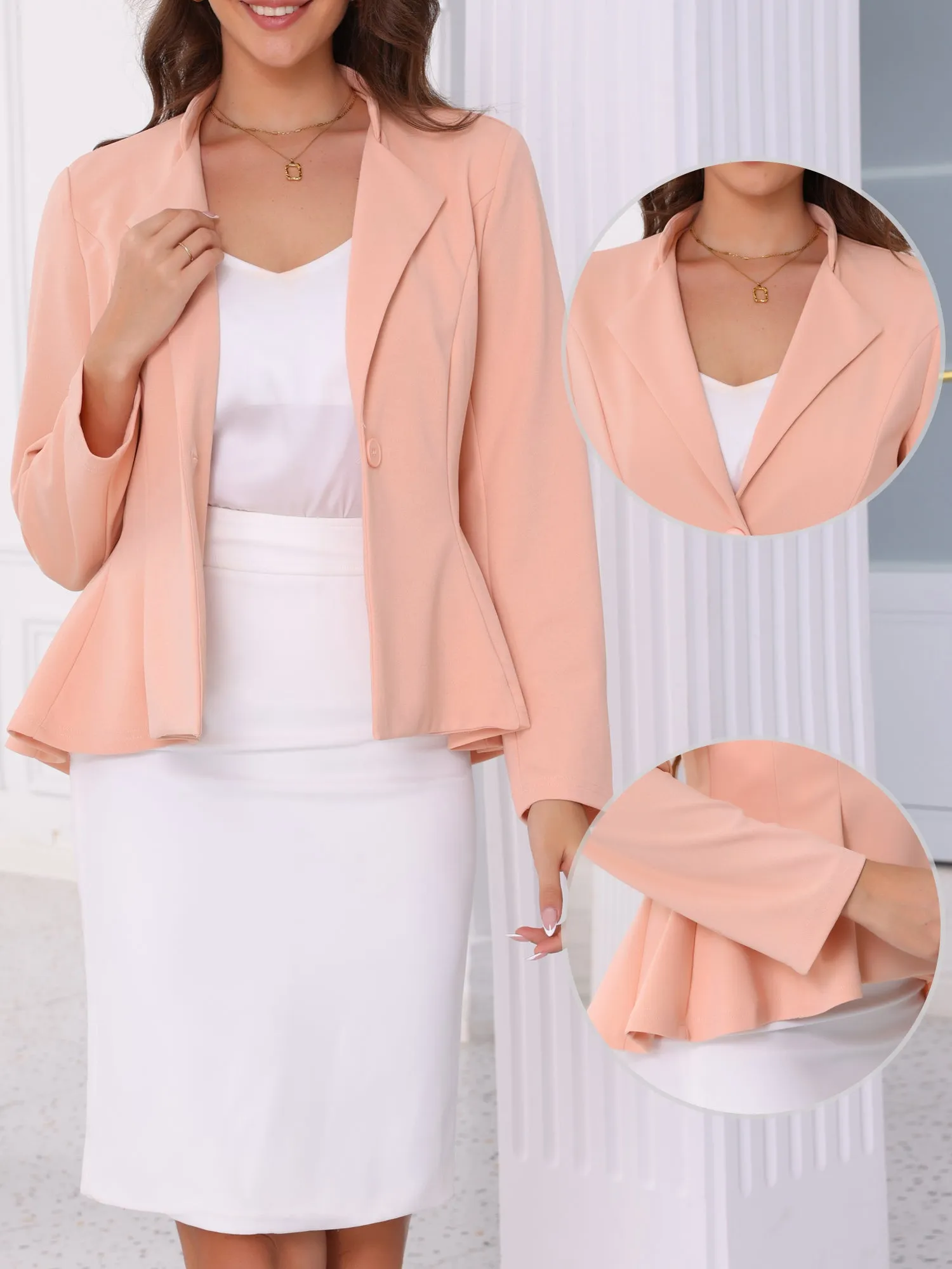 Notched Collar Long Sleeve Single Button Peplum Business Blazer sold by Allegra K product image thumbnail 2