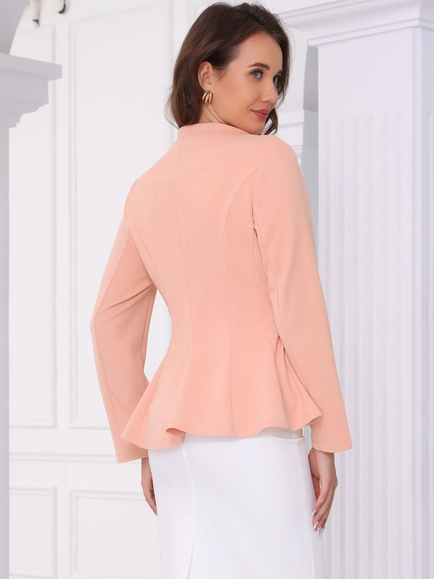 Notched Collar Long Sleeve Single Button Peplum Business Blazer sold by Allegra K product image thumbnail 3