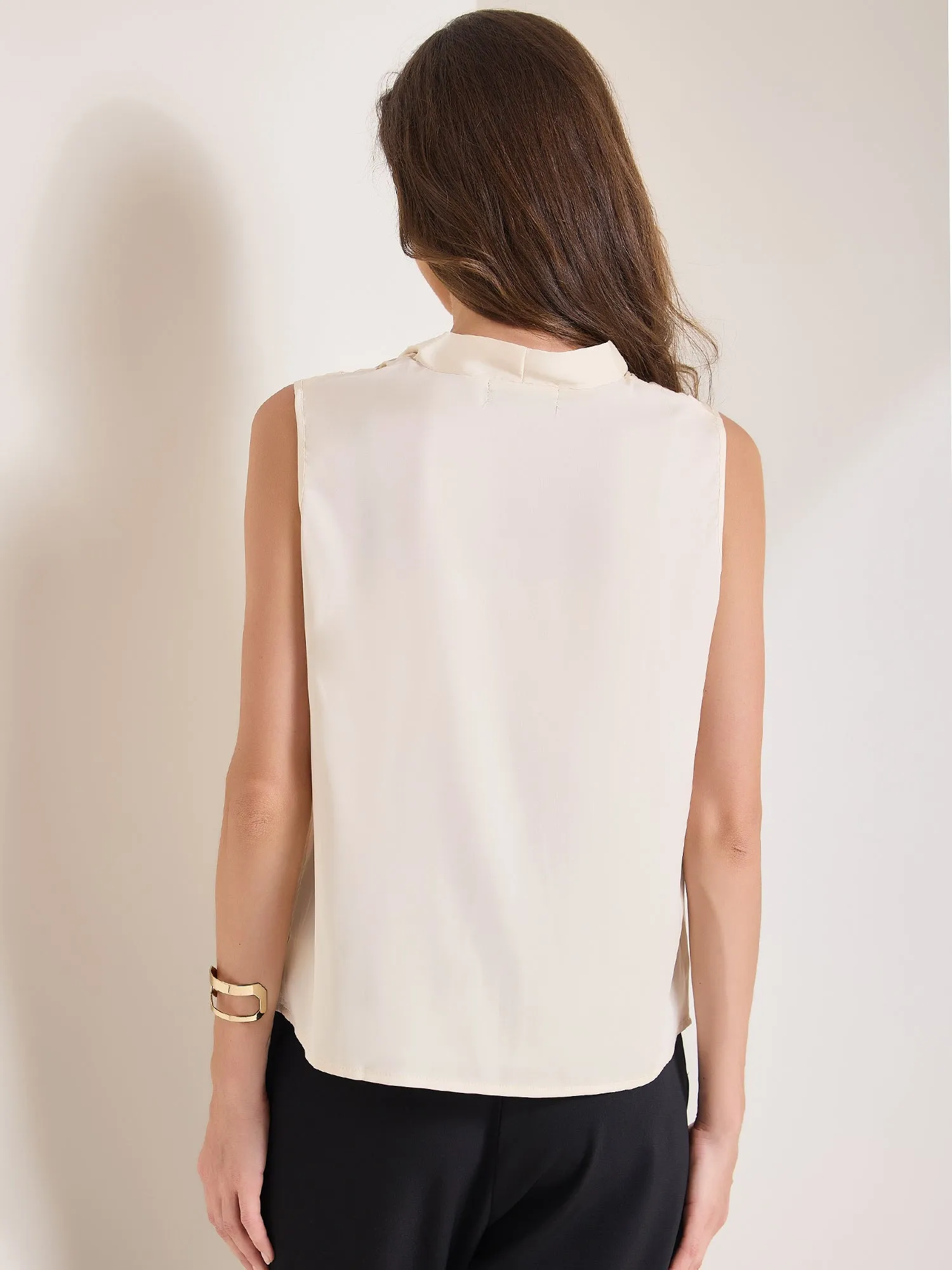 Satin V Neck Sleeveless Pleated Work Office Blouse sold by Allegra K product image thumbnail 3