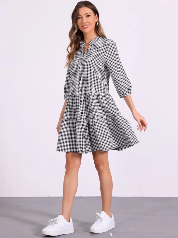Plaid 3/4 Sleeve Tiered A-Line Midi Shirt Dress sold by Allegra K