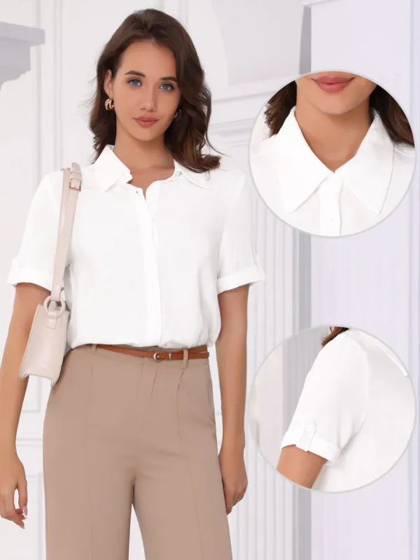 Button Down Short Sleeve Turn Down Collar Work Shirt sold by Allegra K