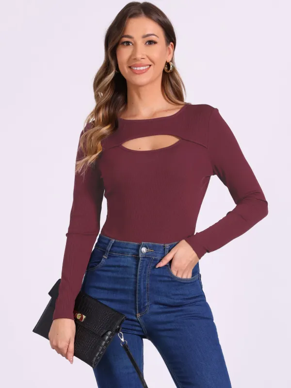 Cut-Out Front Long Sleeve Crew Neck Bodysuit sold by Allegra K