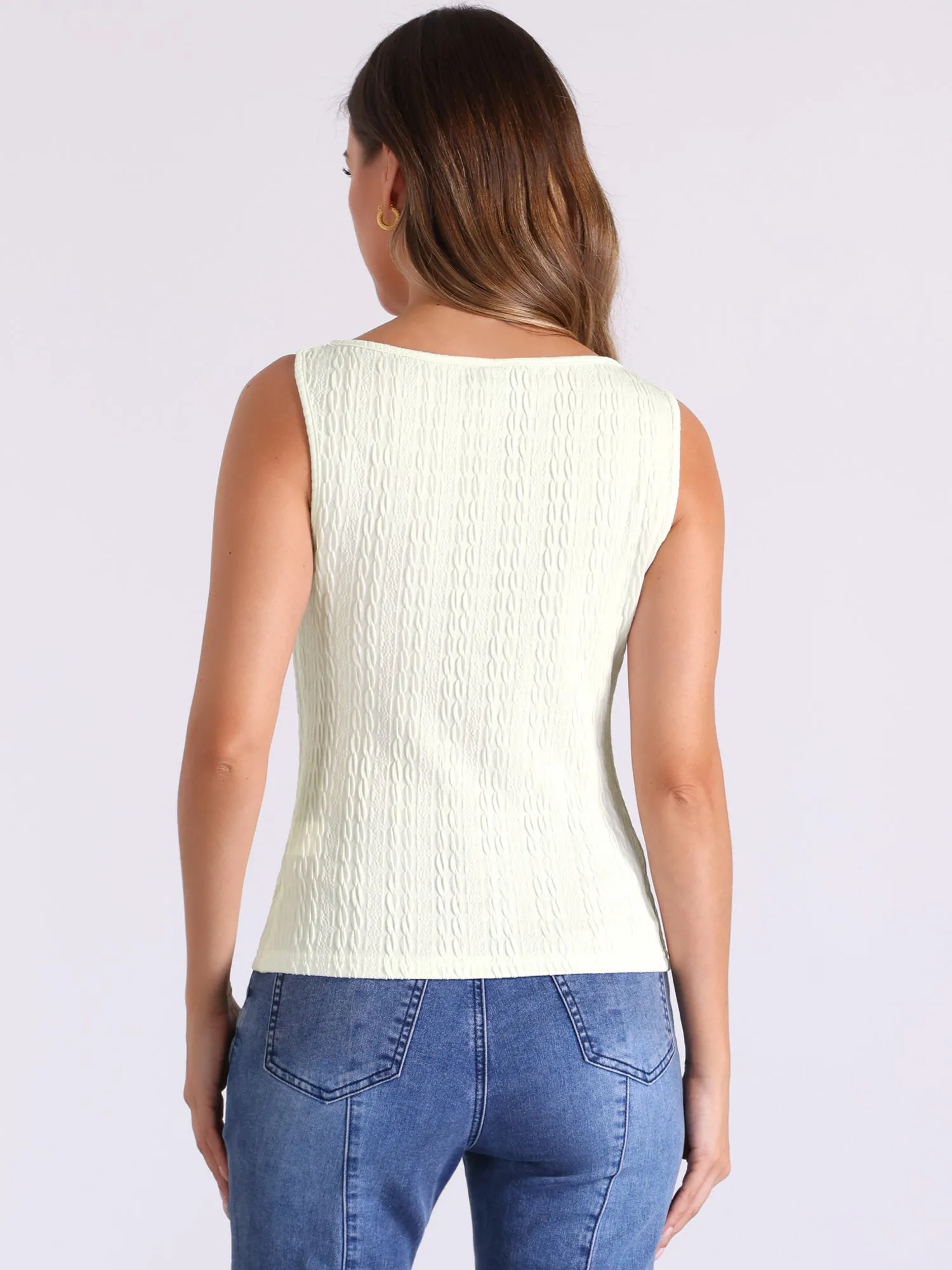 Textured Sleeveless Boat Neck Fitted Basic Top sold by Allegra K product image thumbnail 3