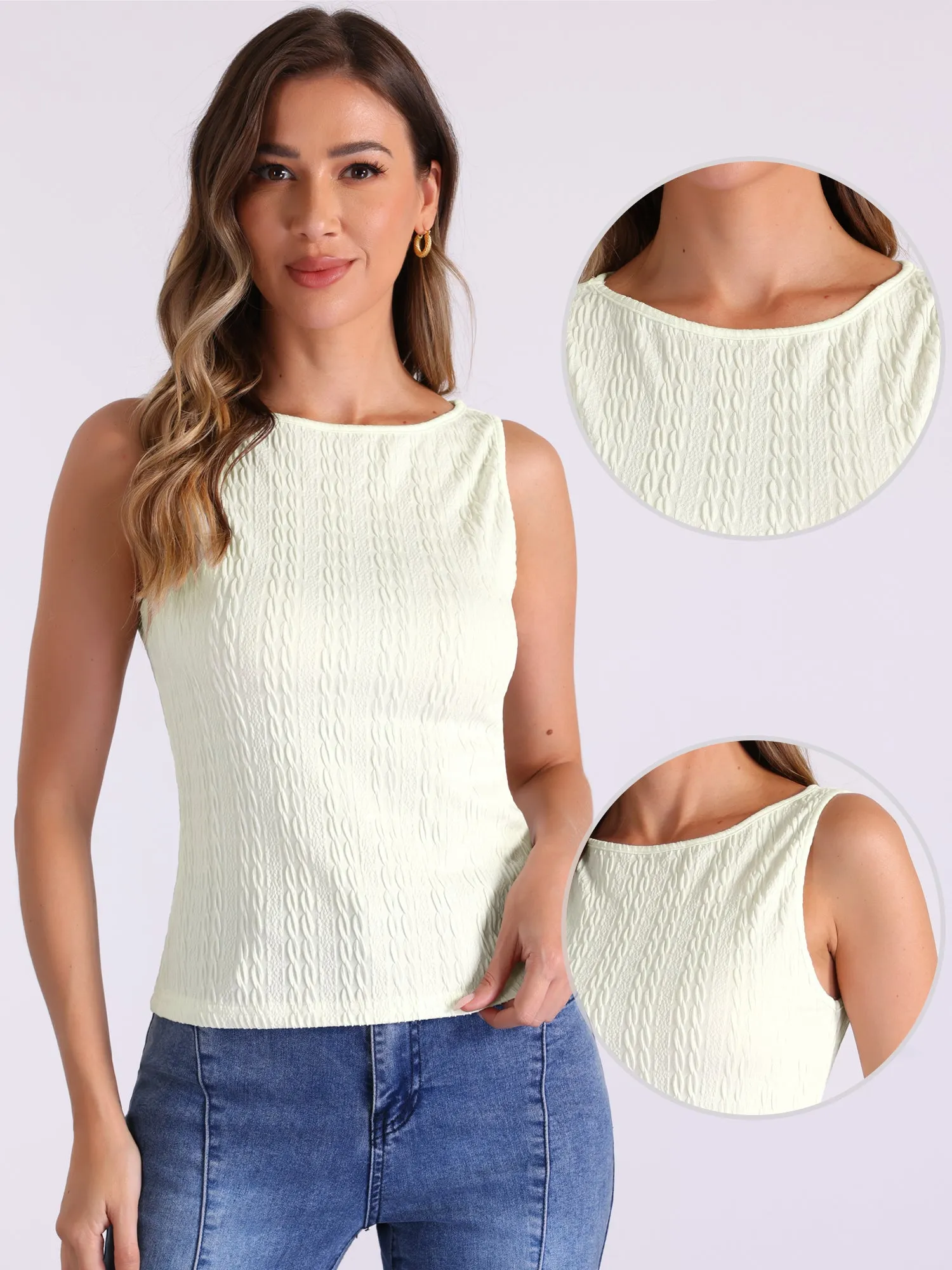 Textured Sleeveless Boat Neck Fitted Basic Top sold by Allegra K product image thumbnail 2