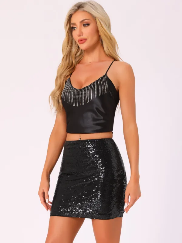Sequin Sparkle Stretchy Night Out Bodycon Mini Skirt sold by Allegra K