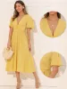 V-Neck Short Sleeve Casual Solid Elegant Midi A-Line Dress sold by Allegra K