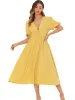 V-Neck Short Sleeve Casual Solid Elegant Midi A-Line Dress sold by Allegra K