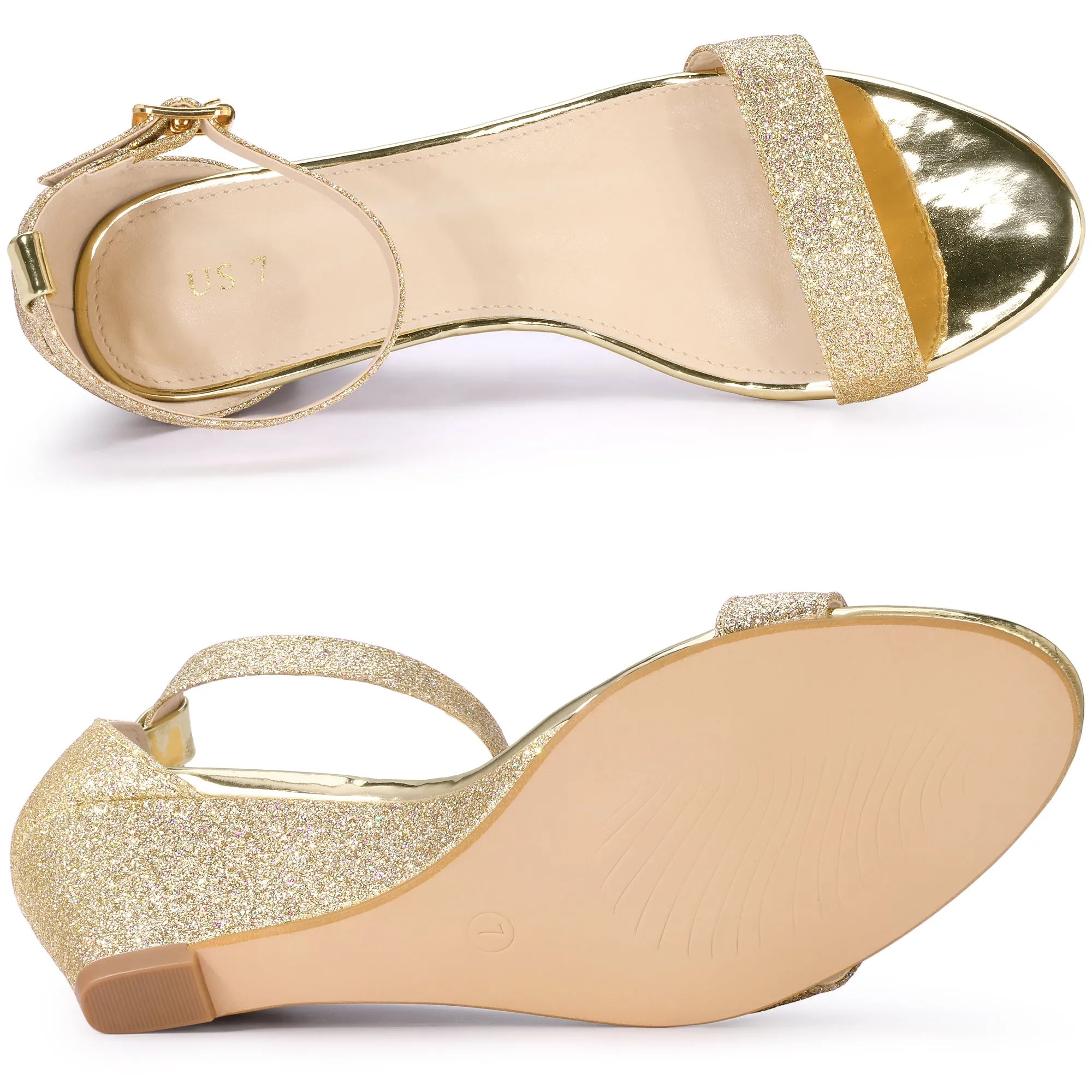 Women's Glitter Open Toe Ankle Strap Wedge Heel Sandals sold by Allegra K product image thumbnail 4