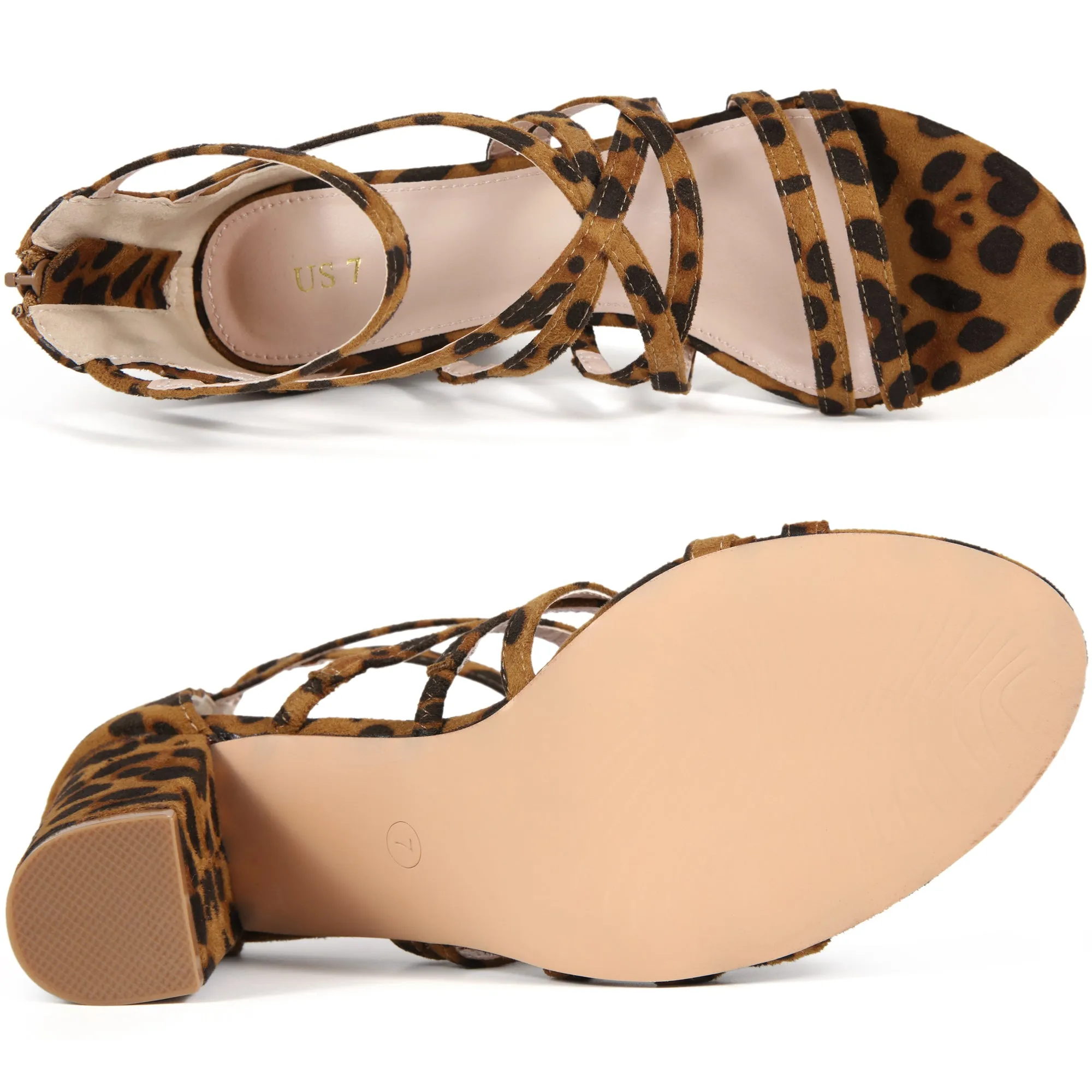 Women's Open Toe Strappy Strap Back Zip Chunky Heel Sandals sold by Allegra K product image thumbnail 4