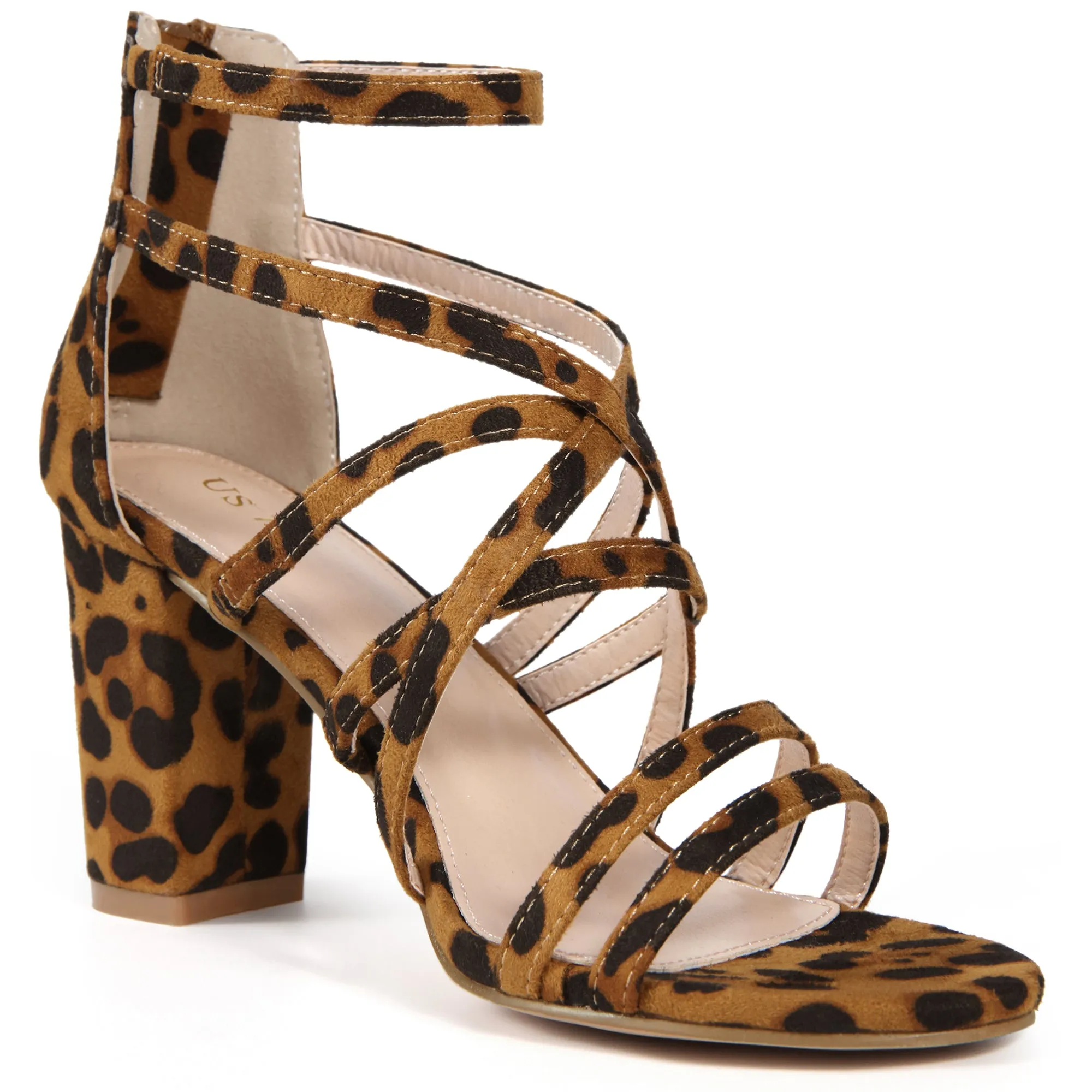 Women's Open Toe Strappy Strap Back Zip Chunky Heel Sandals sold by Allegra K