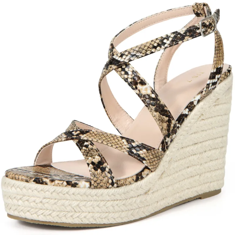 Women's Snake Print Platform Slingback Strappy Espadrille Wedges Sandals sold by Allegra K