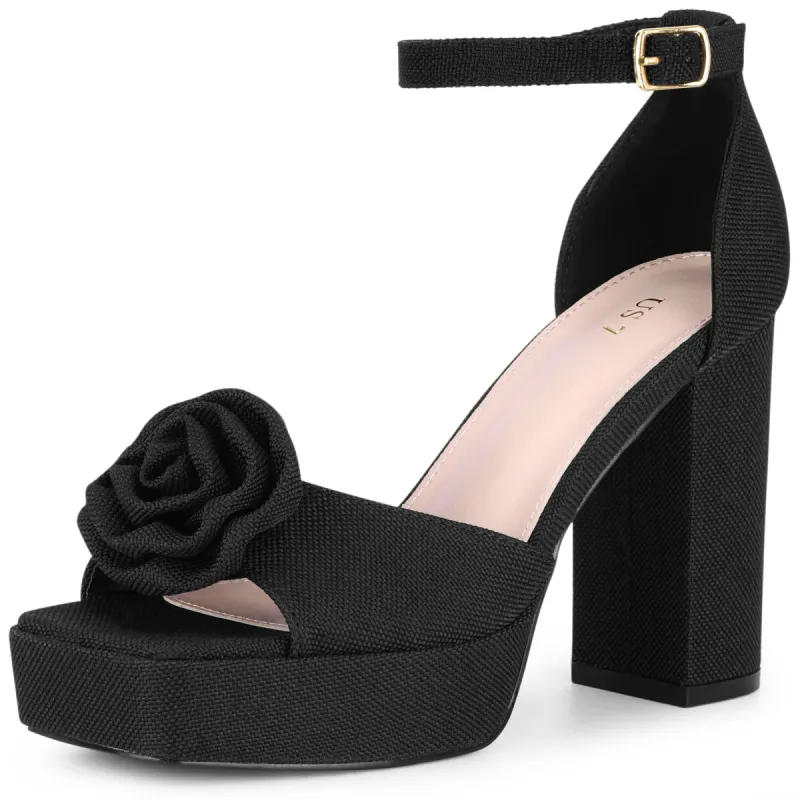 Women's Flower Square Toe High Platform Chunky Heel Sandals sold by Allegra K