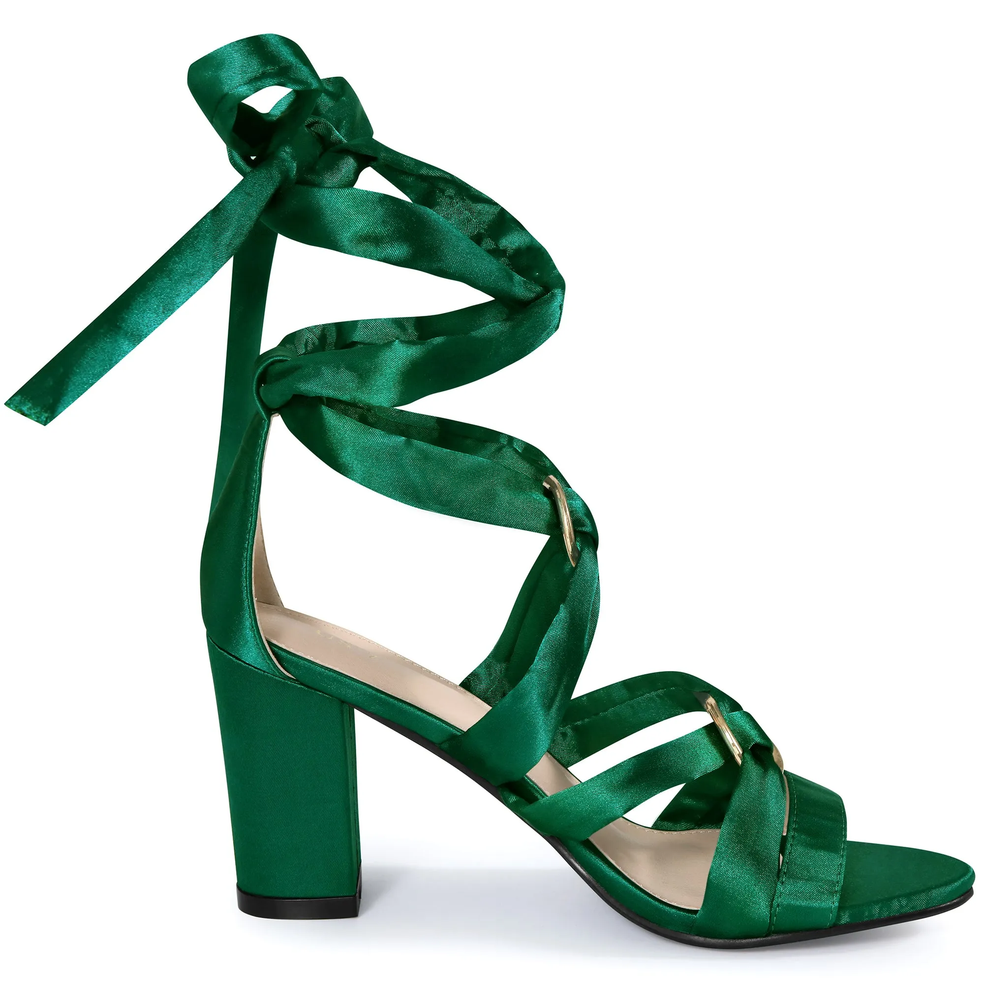 Women's Satin Round Toe Lace-Up Block Heel Sandals sold by Allegra K product image thumbnail 5