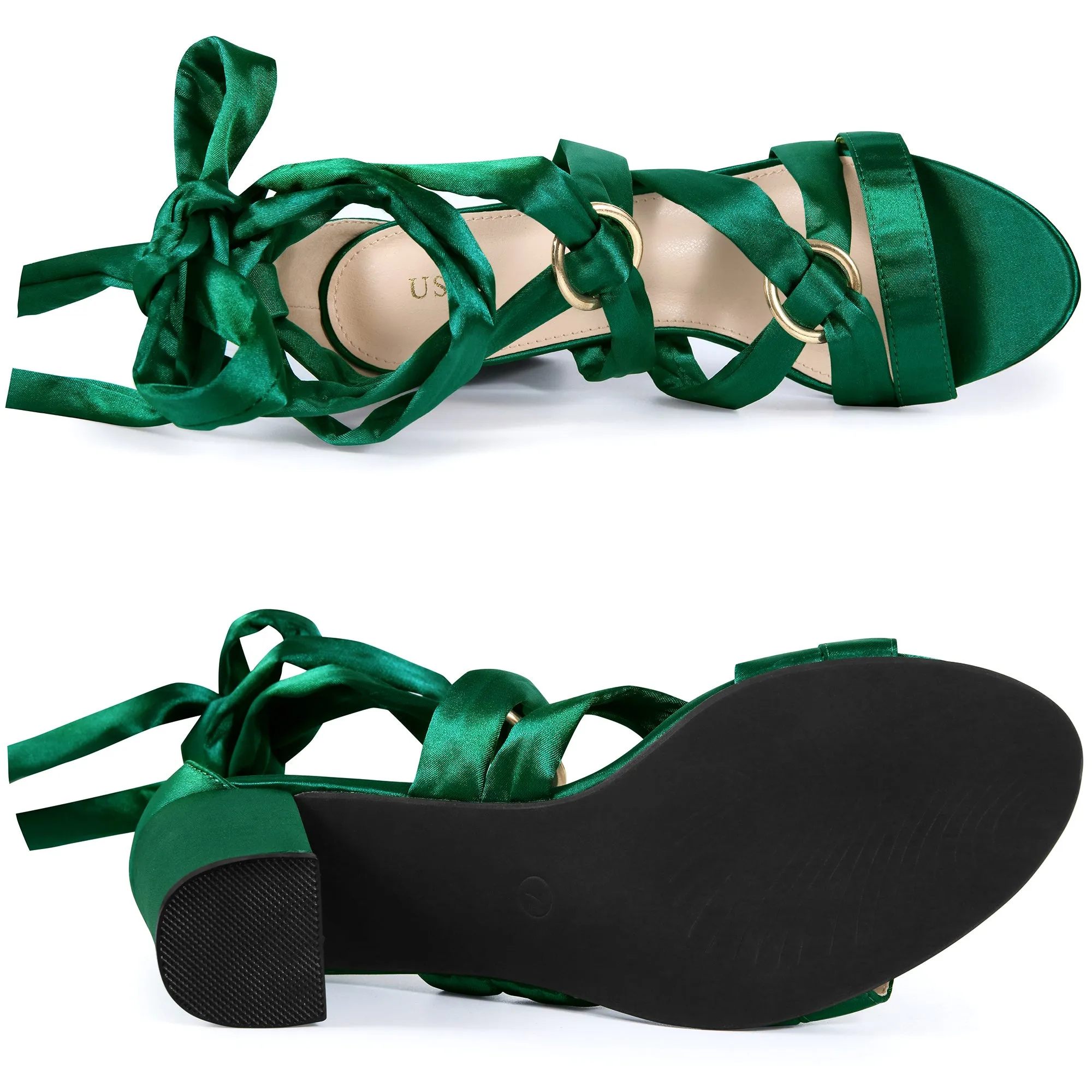 Women's Satin Round Toe Lace-Up Block Heel Sandals sold by Allegra K product image thumbnail 4