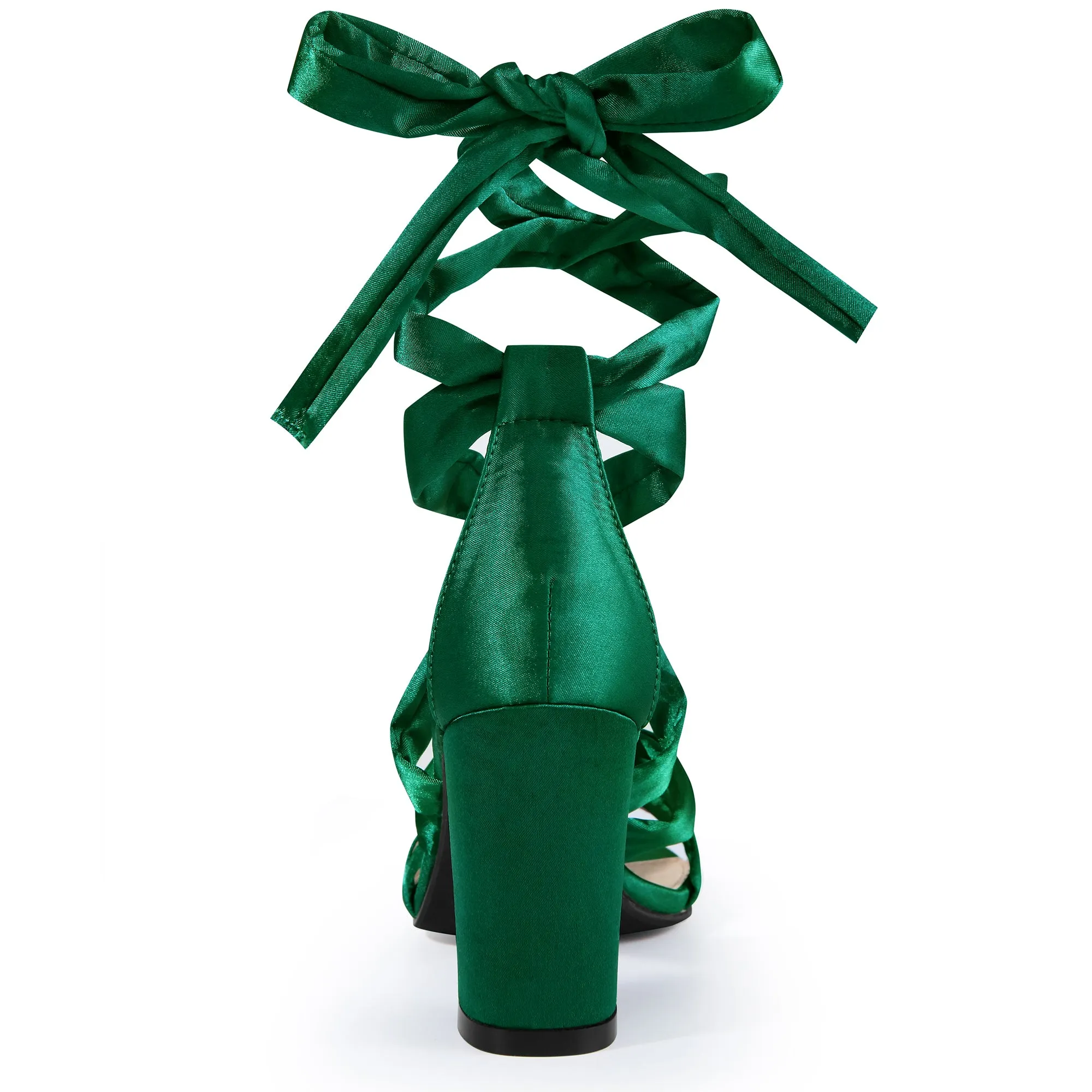 Women's Satin Round Toe Lace-Up Block Heel Sandals sold by Allegra K product image thumbnail 3