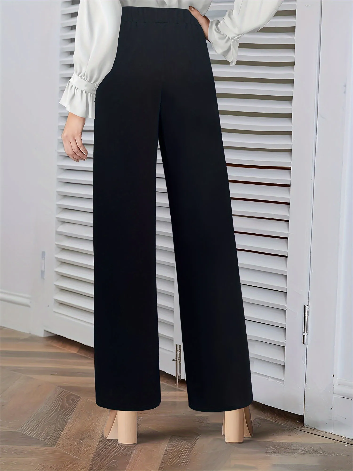 Solid Color Buttoned Decor Wide Leg Trousers Pants sold by Allegra K product image thumbnail 3