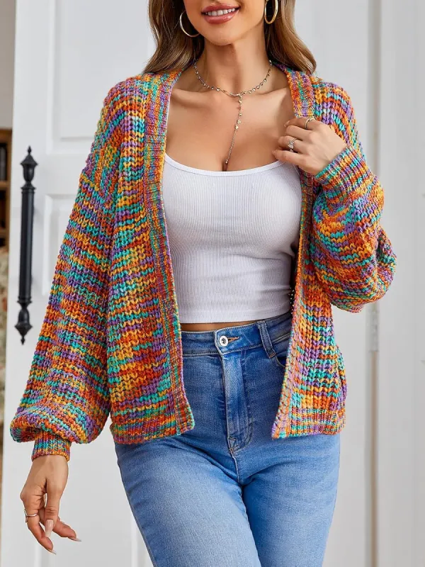 Contrast Color Long Sleeve Ribbed Knit Cardigan sold by Allegra K