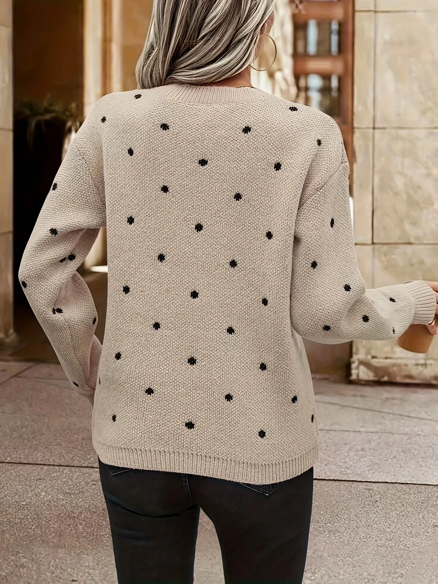 Polka Dot Round Neck Long Sleeve Sweater sold by Allegra K product image thumbnail 4