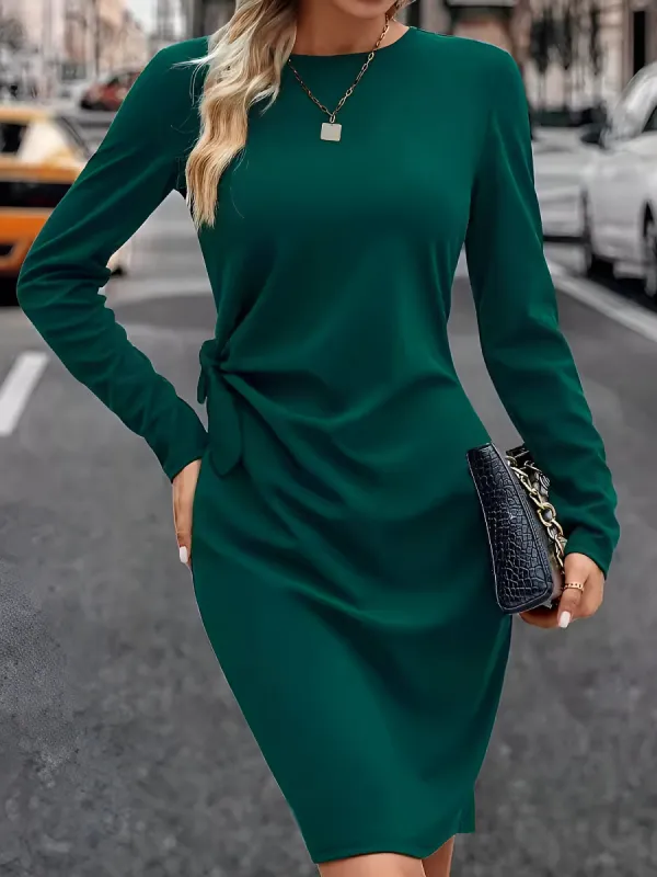 Solid Color Ruched Long Sleeves Midi Dress sold by Allegra K