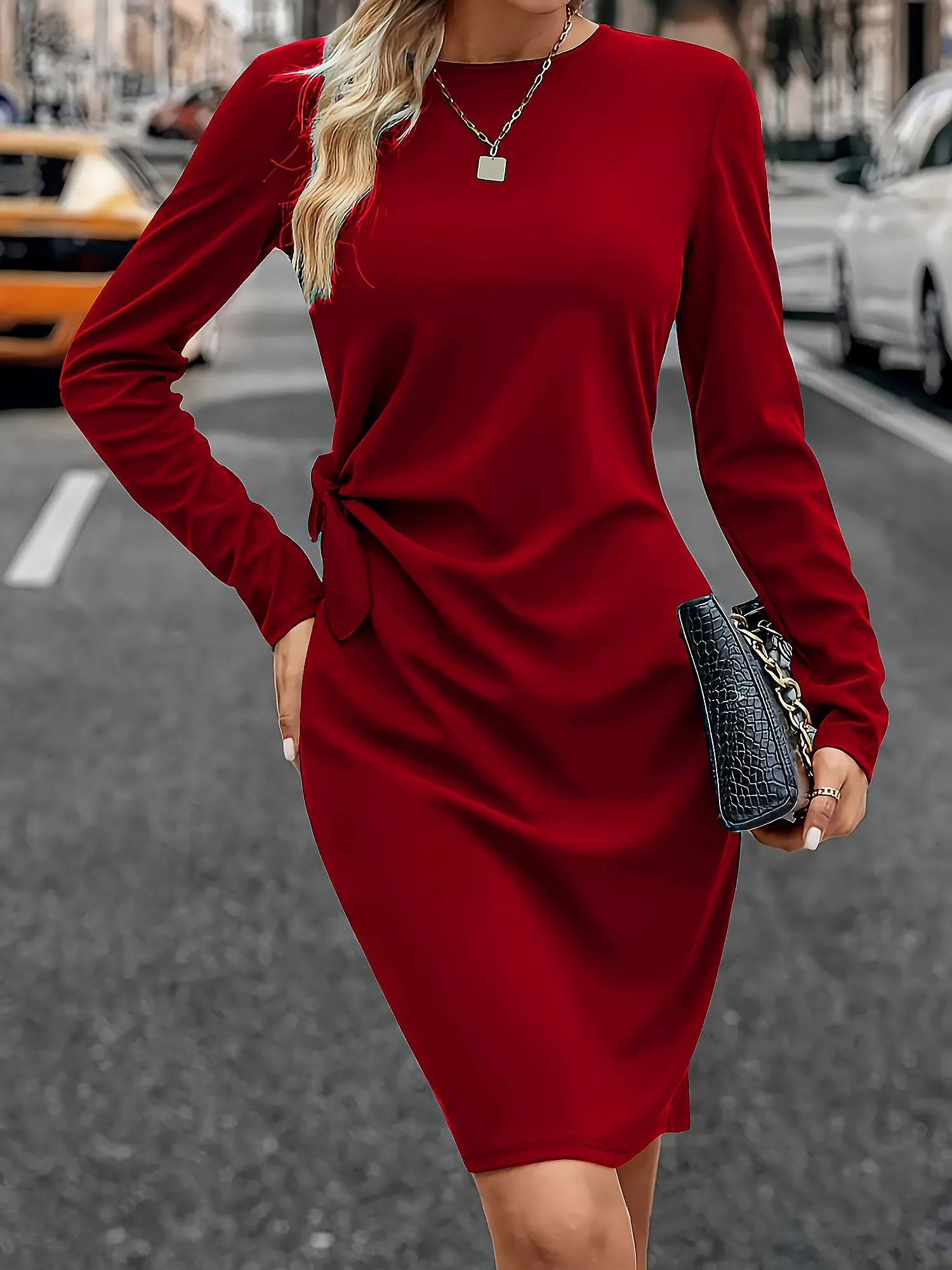 Solid Color Ruched Long Sleeves Midi Dress sold by Allegra K product image thumbnail 5