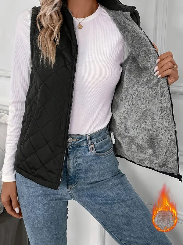 Polar Fleece Thermal Sleeveless Quilted Vest sold by Allegra K