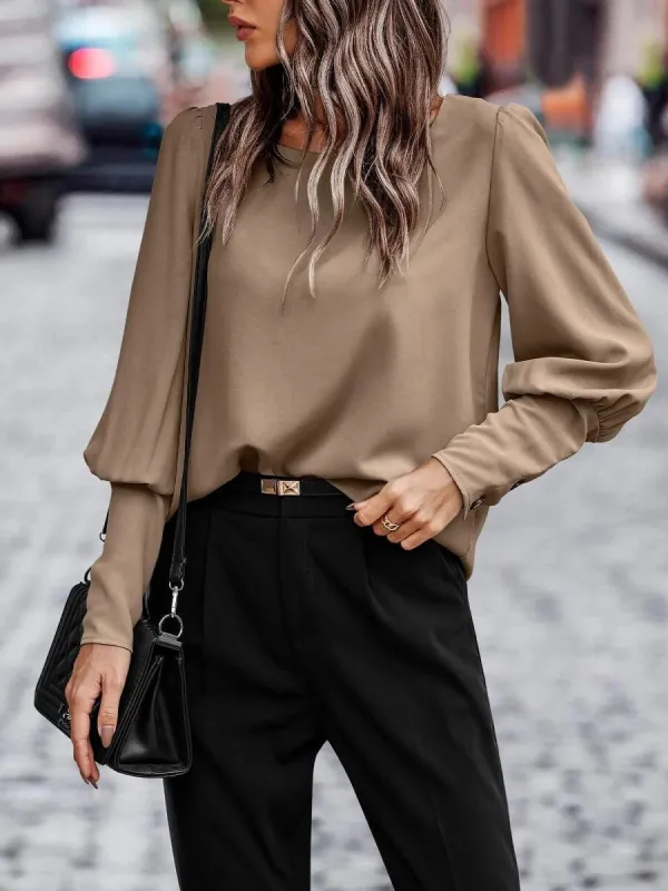 Solid Color Long Sleeves Button Decor Blouse sold by Allegra K