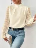 Wrinkle-Resistant Chiffon Mock Neck Sheer Long Sleeves Pleated Work & Business Blouse sold by Allegra K