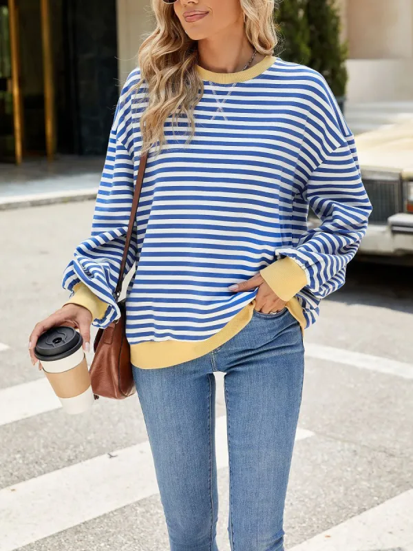 Colorblock Striped Round Neck Long Sleeves Sweatshirt sold by Allegra K