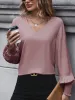 V Neck Pleated Smocked Long Sleeves Blouse sold by Allegra K