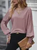 V Neck Pleated Smocked Long Sleeves Blouse sold by Allegra K