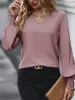V Neck Pleated Smocked Long Sleeves Blouse sold by Allegra K