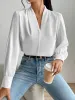Classic Elegant V Neck Pleated Long Sleeves Solid Color Blouse sold by Allegra K