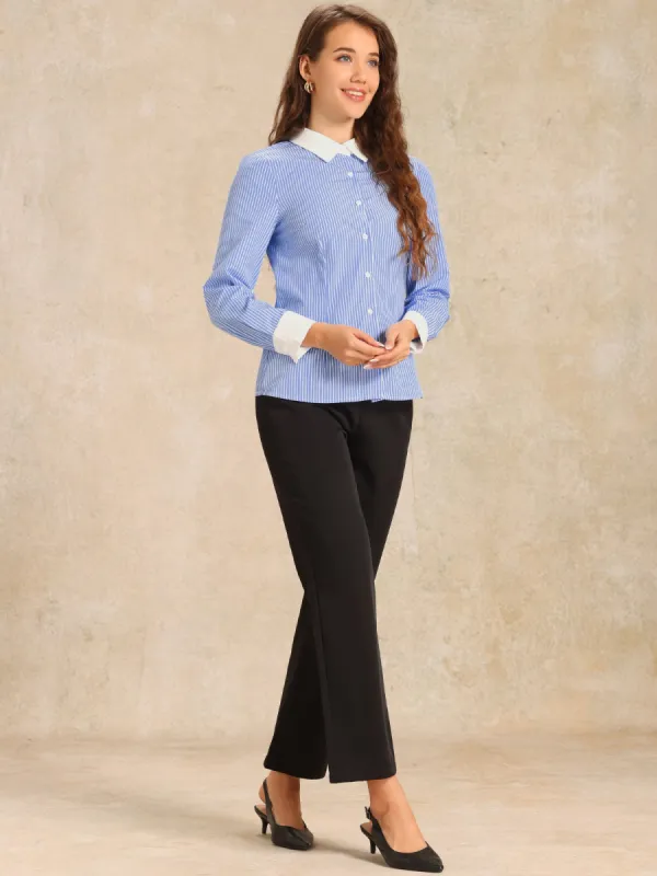 Striped Colorblock Long Sleeve Collared Button Down Shirt sold by Allegra K